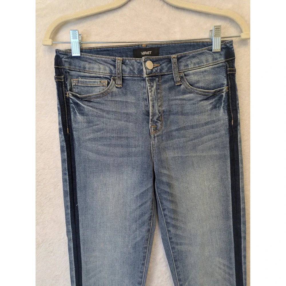 Vervet Women's Size‎ 26 Ankle Skinny Jeans Medium Wash Dark Side Stripe Raw Hem